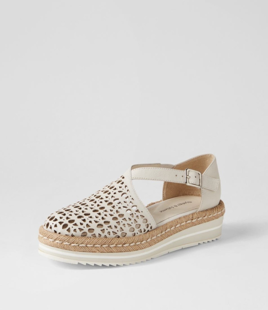 DJANGO & JULIETTE Erika Ivory Leather Flat Shoes | Espadrilles