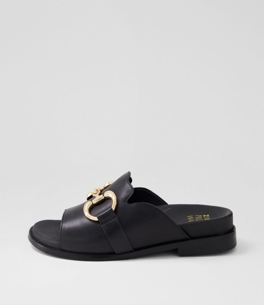 ZIERA Jekkela W Black Leather Slides | Flats