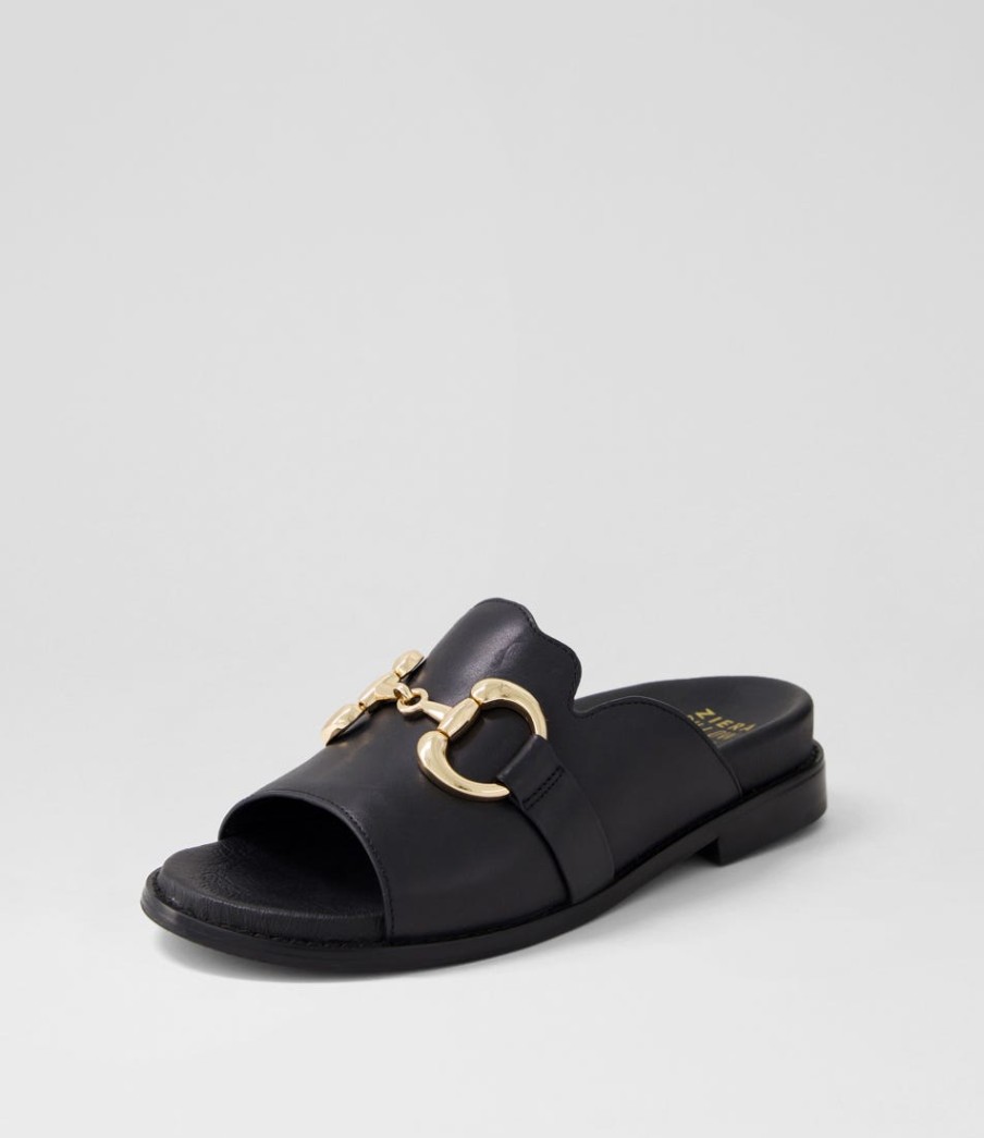 ZIERA Jekkela W Black Leather Slides | Flats