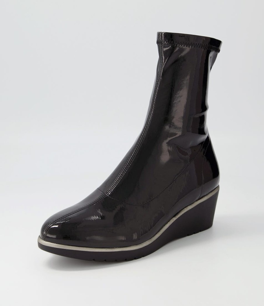 DJANGO & JULIETTE Unax Black Stretch Patent Pu Ankle Boots | Boots