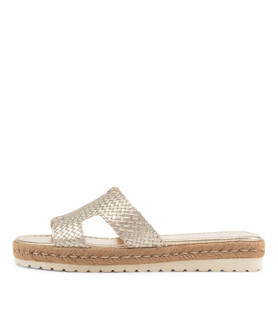 DJANGO & JULIETTE Sabeen Pale Gold Weave Sandals | Espadrilles