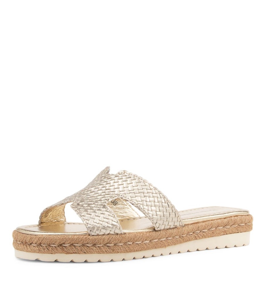 DJANGO & JULIETTE Sabeen Pale Gold Weave Sandals | Espadrilles