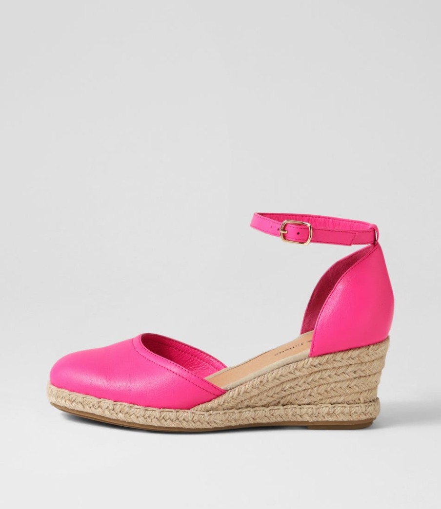 DJANGO & JULIETTE Rylen Hot Pink Natural Rope Leather Wedges | Espadrilles