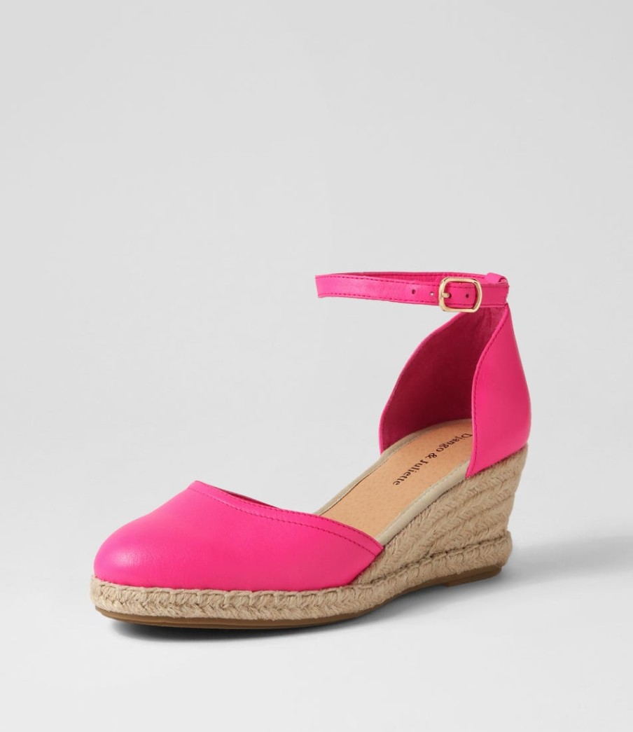 DJANGO & JULIETTE Rylen Hot Pink Natural Rope Leather Wedges | Espadrilles