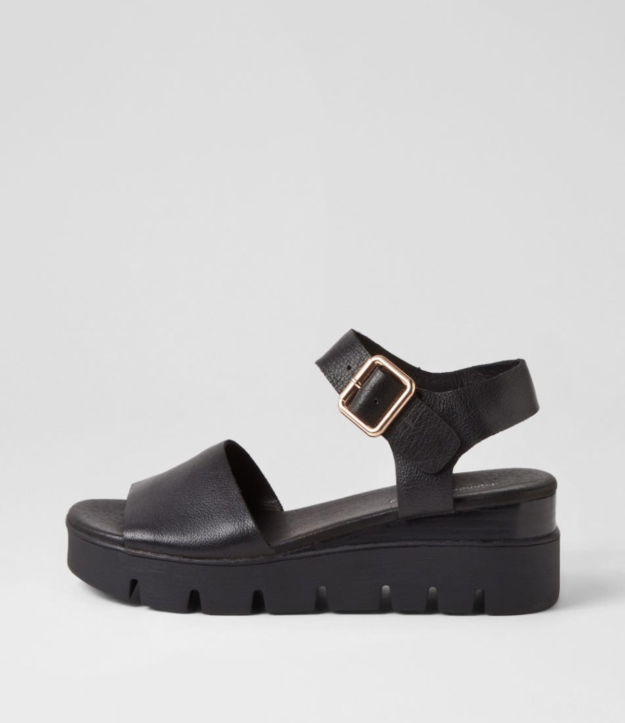 DJANGO & JULIETTE Reesen Black Leather Sandals | Wedges
