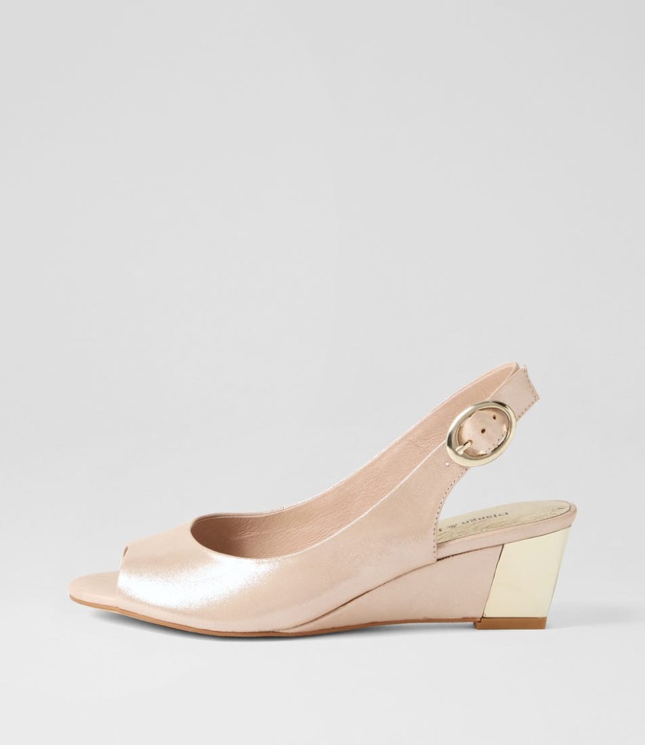 DJANGO & JULIETTE Raite Nude Shimmer Leather Sandals | Wedges