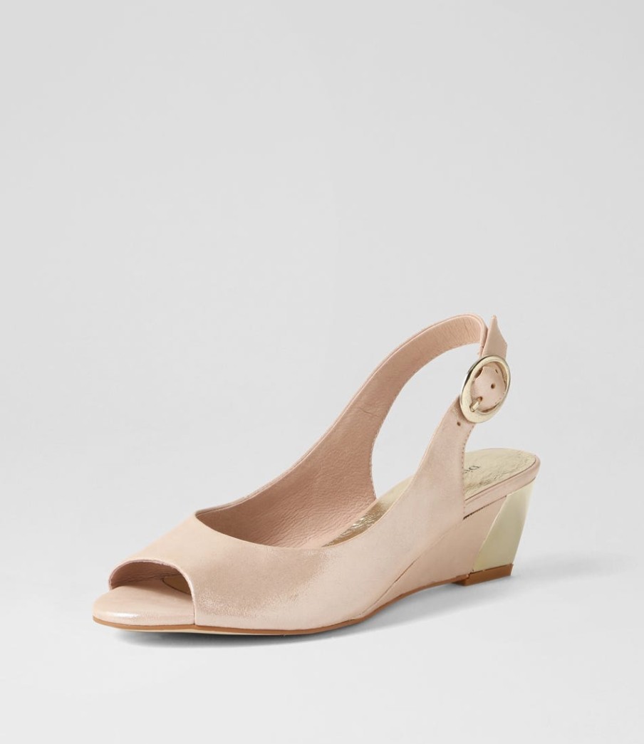 DJANGO & JULIETTE Raite Nude Shimmer Leather Sandals | Wedges