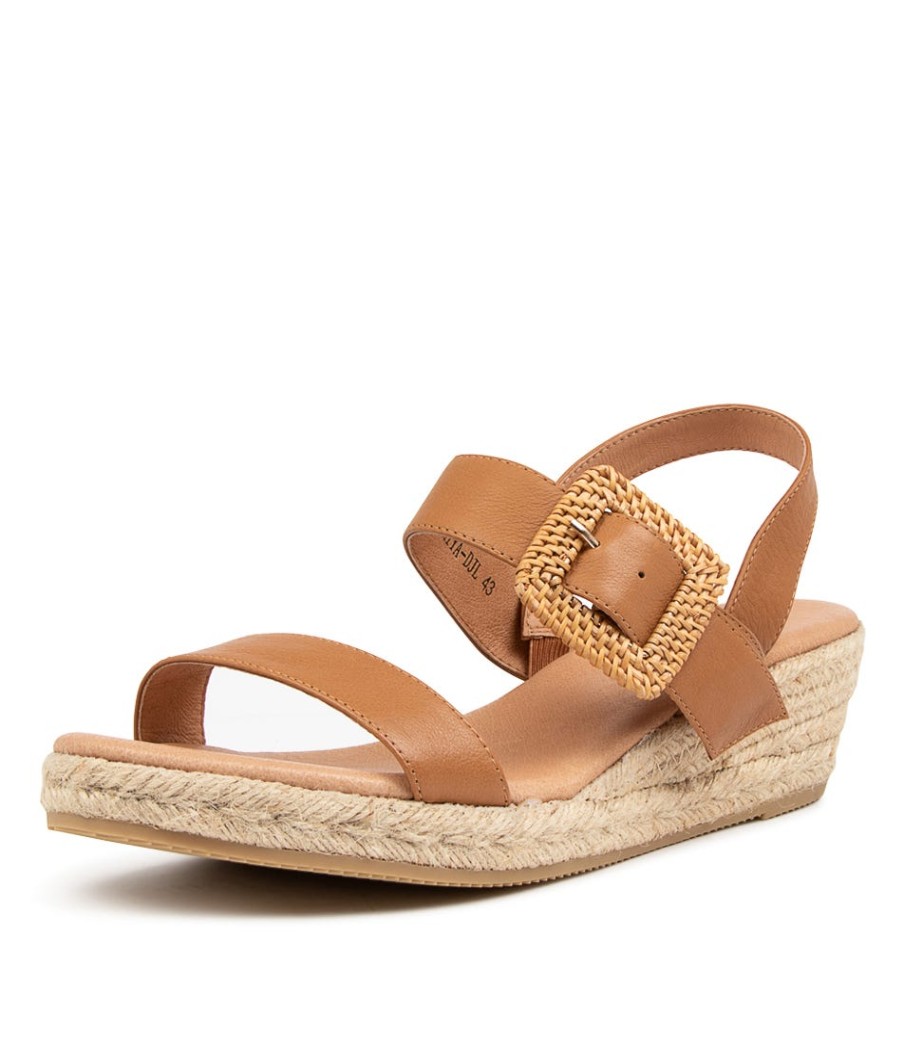 DJANGO & JULIETTE Samiya Lrg Dk Tan Leather | Espadrilles