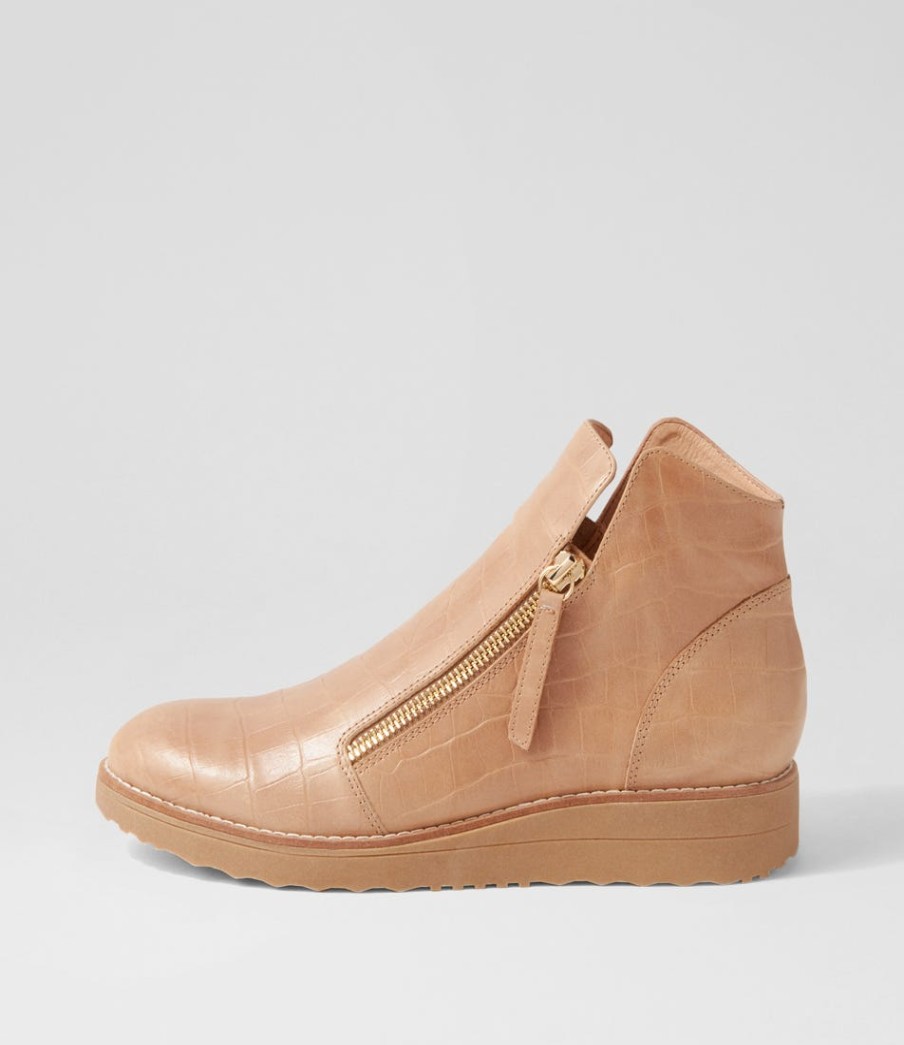 TOP END Ohmyes Latte Croc Leather Ankle Boots | Boots