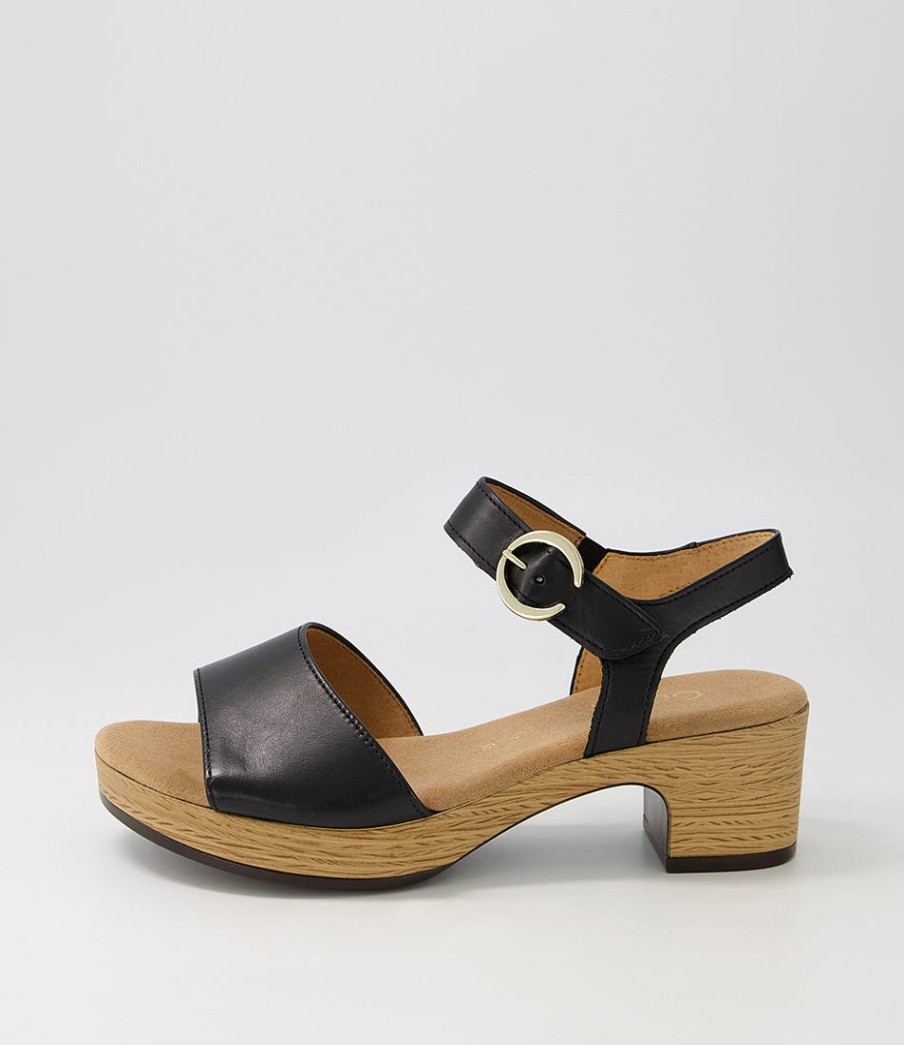 GABOR Solche Schwarz Gold Leather Sandals | Comfort