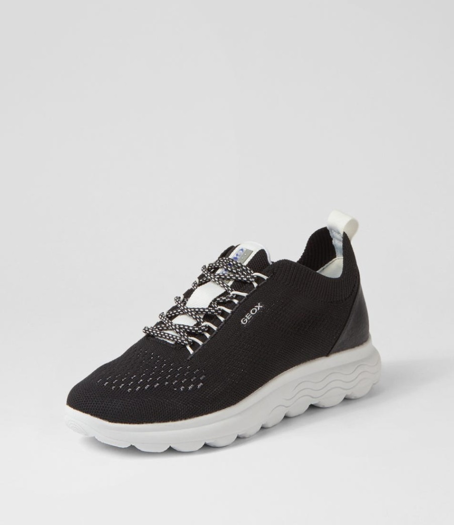GEOX D Spherica A Black White Knit Sneakers | Comfort
