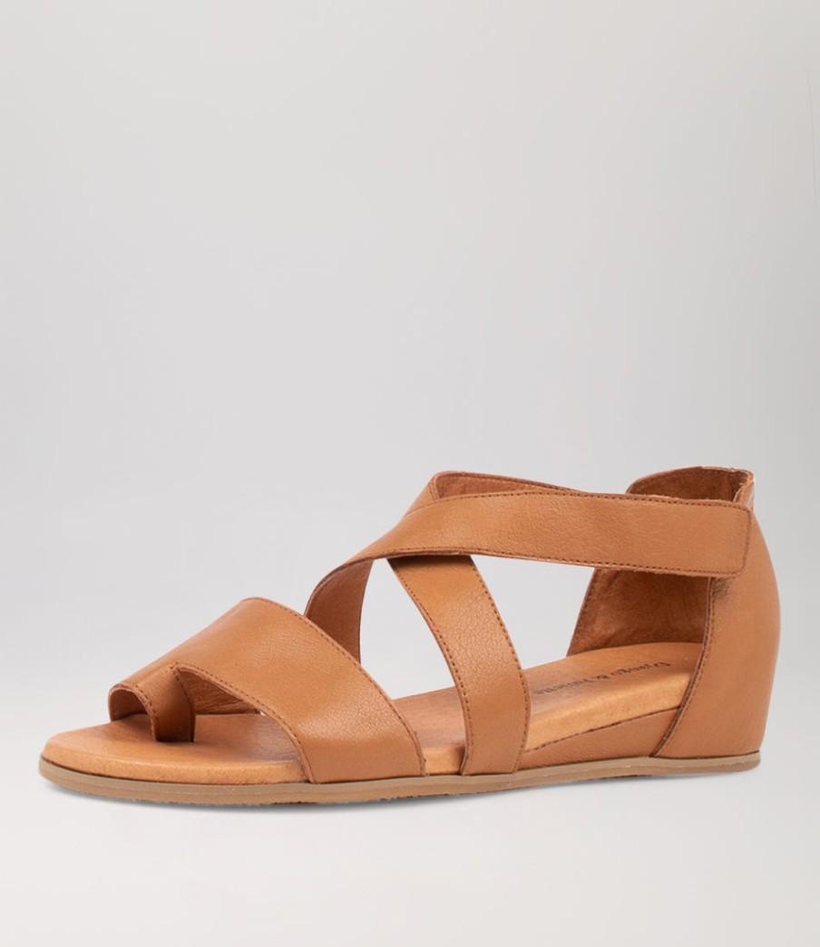 DJANGO & JULIETTE Haan Dark Tan Leather Sandals | Wedges