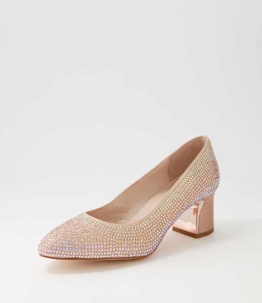 DJANGO & JULIETTE Jenice Rose Gold Petrol Leather Heels | Heels