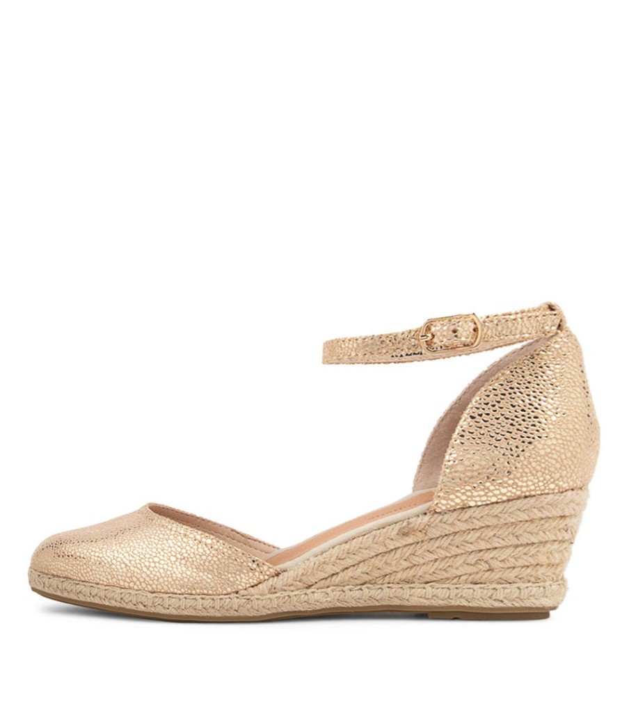 DJANGO & JULIETTE Rylen Gold Natural Rope Speckle Leather Wedges | Espadrilles