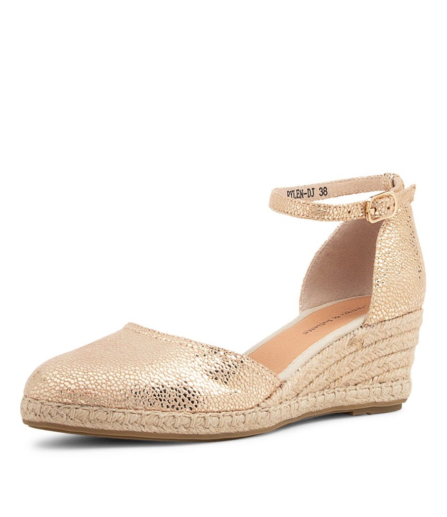 DJANGO & JULIETTE Rylen Gold Natural Rope Speckle Leather Wedges | Espadrilles