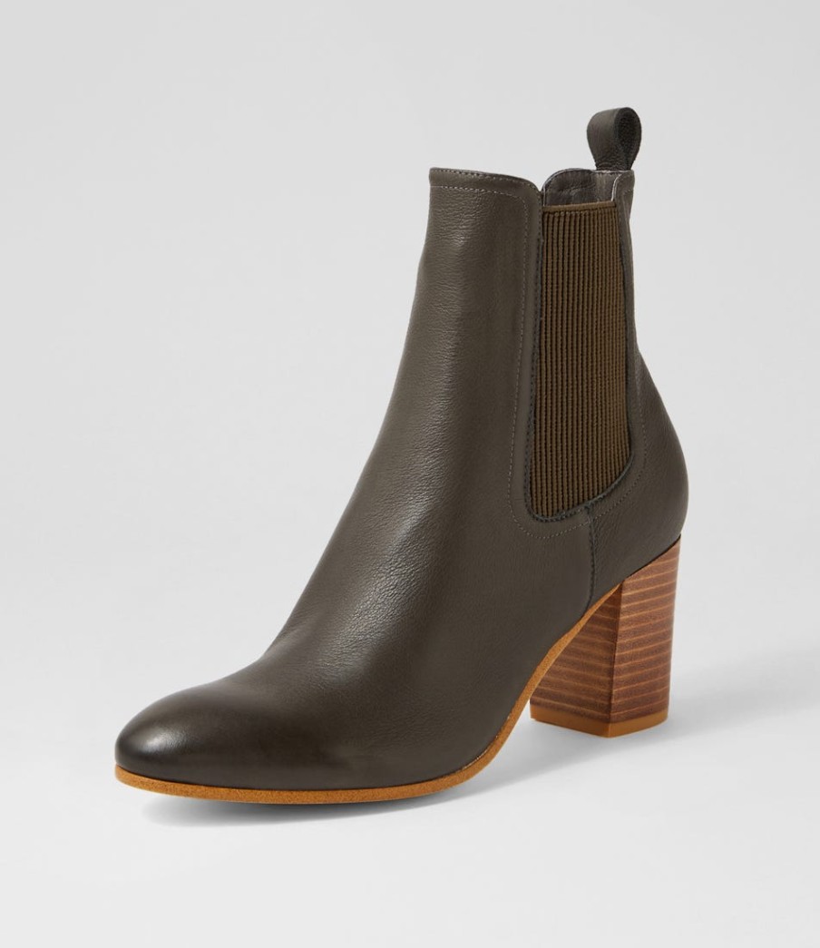 TOP END Usset Olive Elastic Leather Ankle Boots | Boots