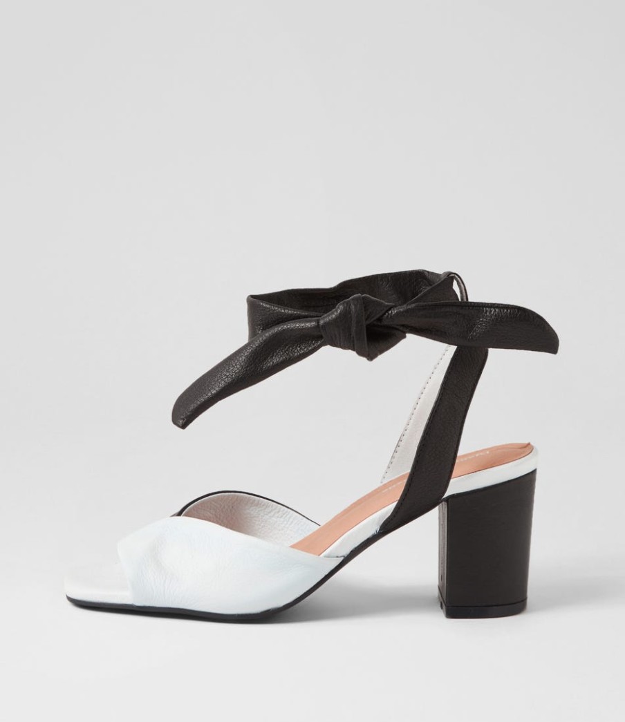 DJANGO & JULIETTE Pavoom White Black Leather Sandals | Heels