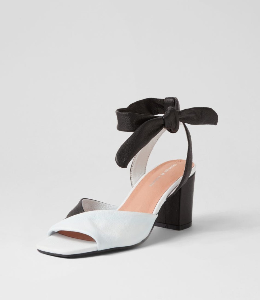 DJANGO & JULIETTE Pavoom White Black Leather Sandals | Heels