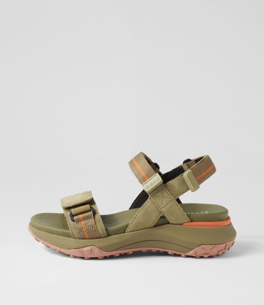 GEOX D Sorapis Grip B Pistachio Suede Sandals | Comfort