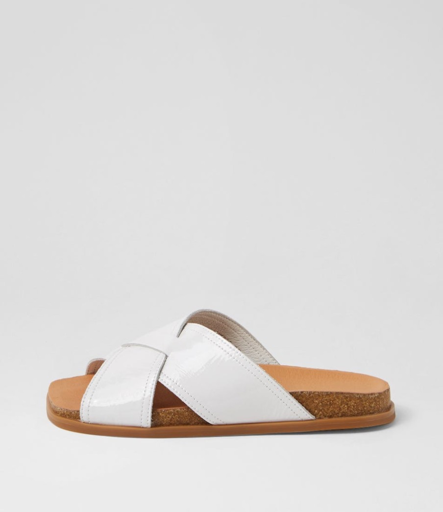 DJANGO & JULIETTE Nedal White Patent Leather Slides | Flats