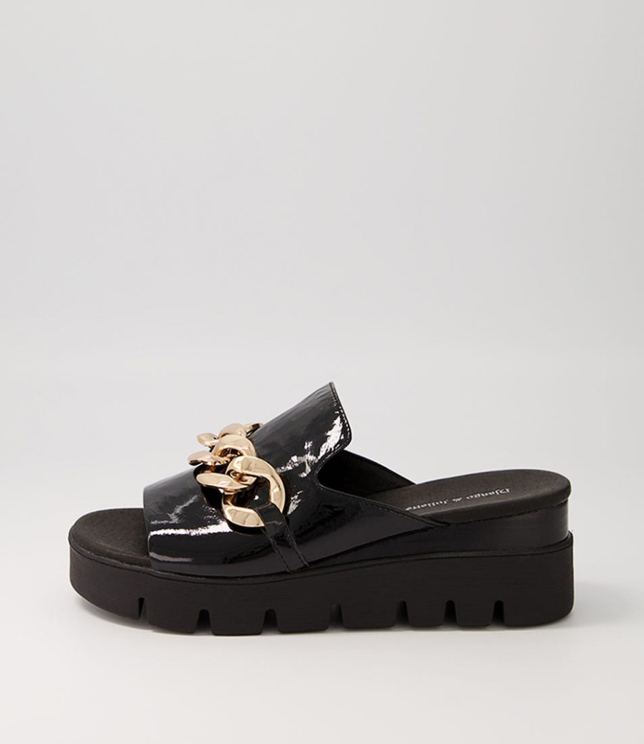 DJANGO & JULIETTE Rablise Black Patent Sole Slides | Wedges