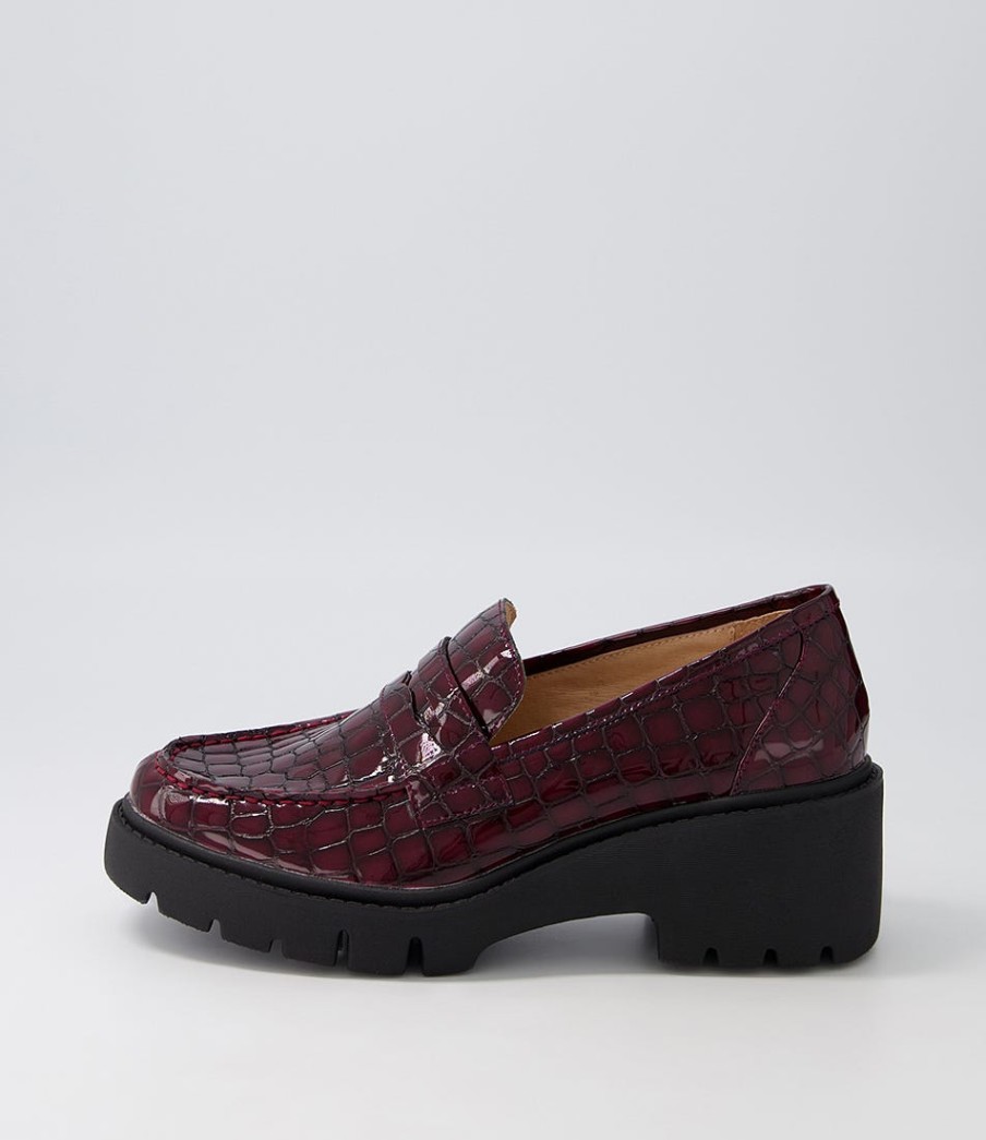 DJANGO & JULIETTE Unice Shiraz Black Patent Croc Leather Heels | Heels