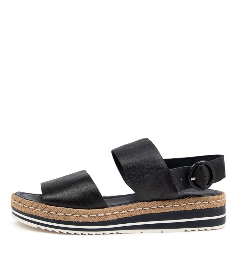 DJANGO & JULIETTE Atha Lrg Navy Leather | Espadrilles