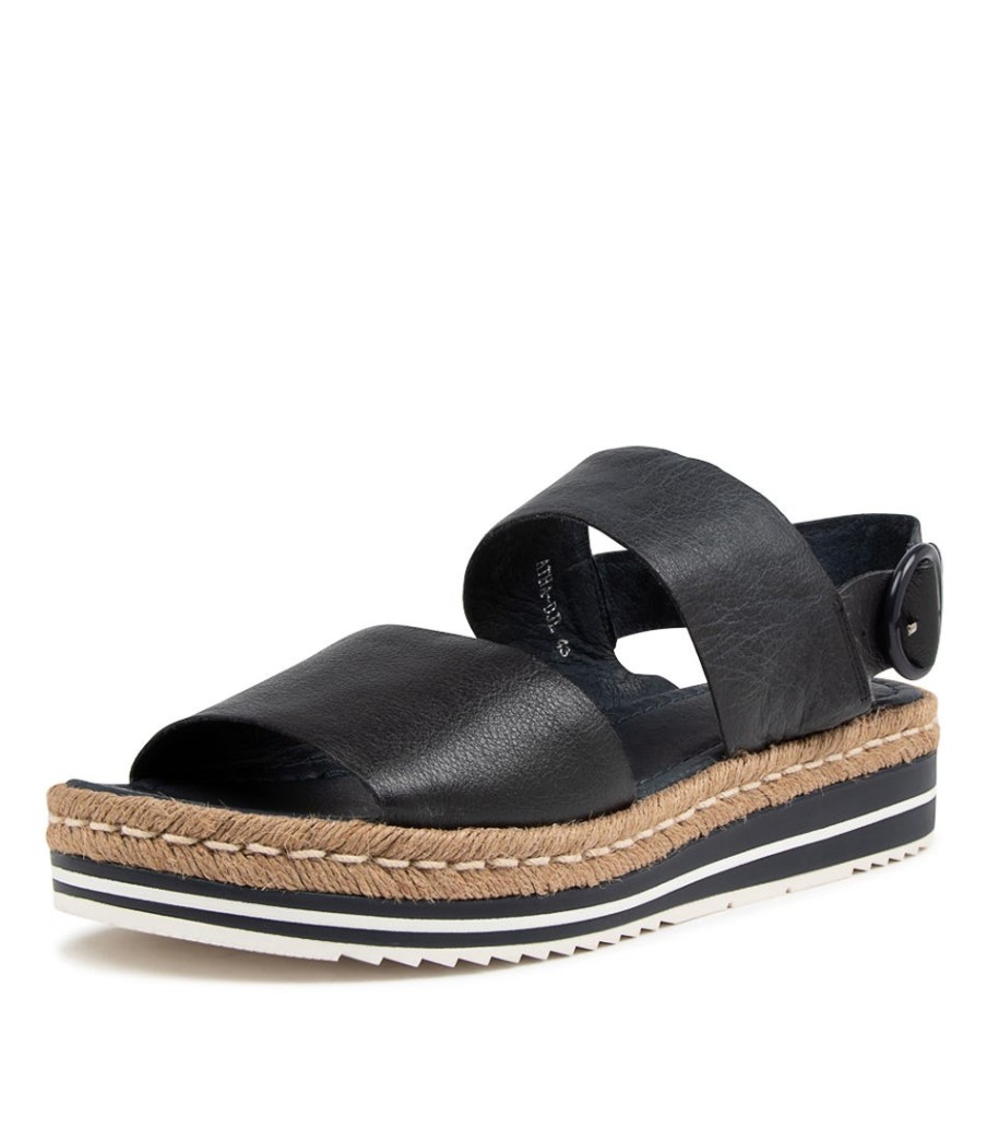 DJANGO & JULIETTE Atha Lrg Navy Leather | Espadrilles