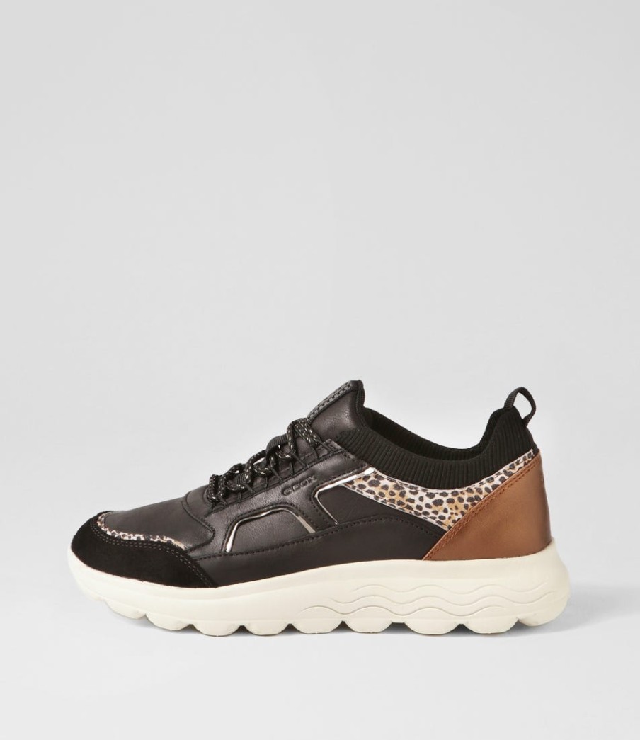 GEOX D Spherica C Black Off White Leather Sneakers | Comfort