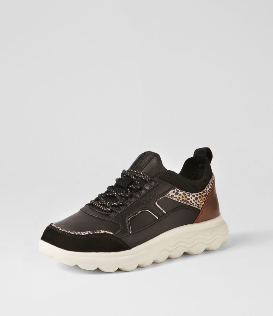 GEOX D Spherica C Black Off White Leather Sneakers | Comfort
