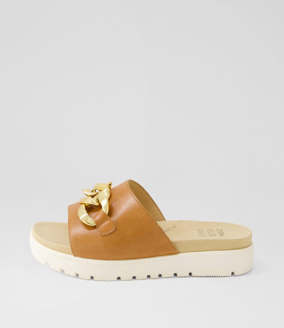 ZIERA Narry Xw Tan Leather Slides | Flats