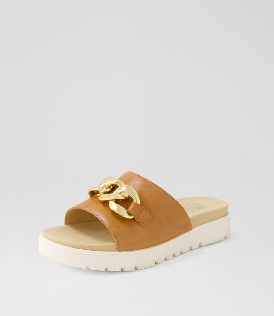 ZIERA Narry Xw Tan Leather Slides | Flats