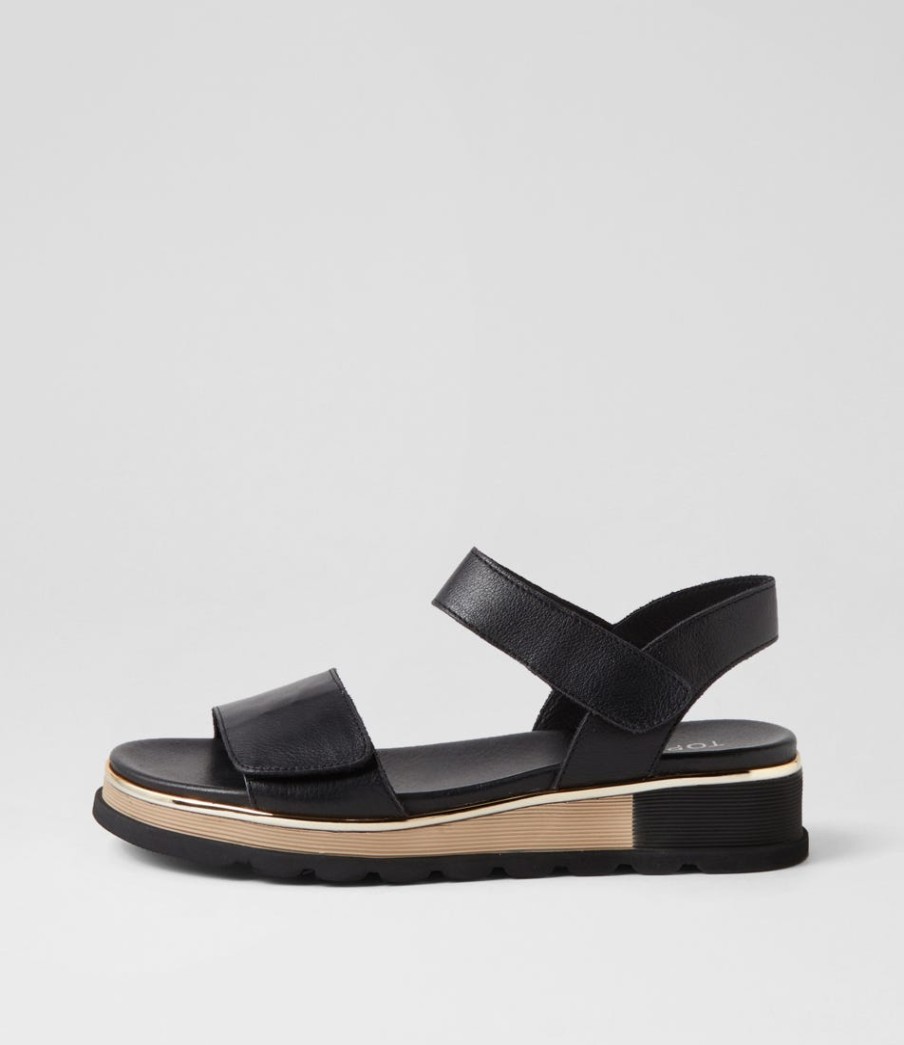 TOP END Ulissa Black Leather Sandals | Wedges