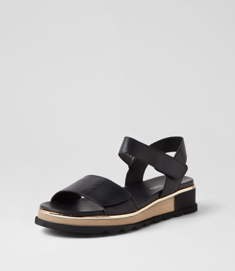 TOP END Ulissa Black Leather Sandals | Wedges